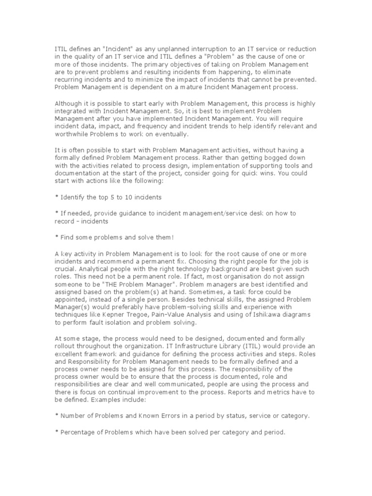 Steps and Tips On Implementing ITIL Problem Management | PDF | It ...