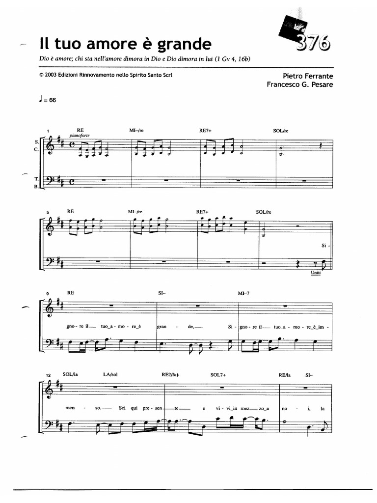 Il Tuo Amore e Grande RnS Spartito