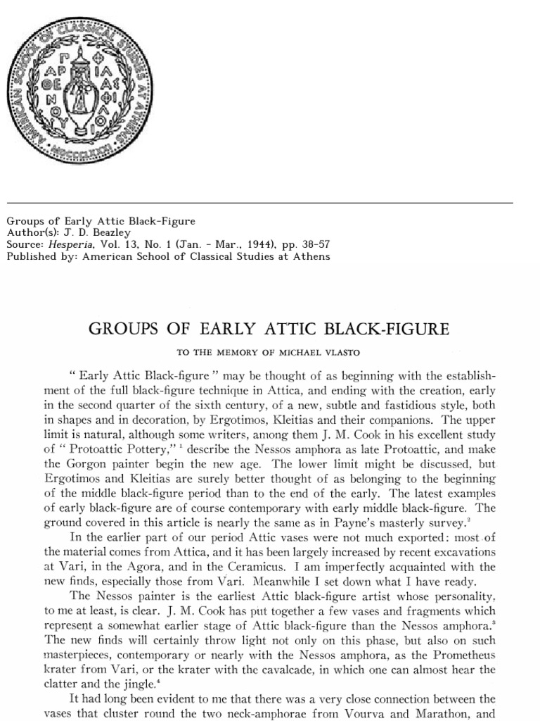 J.D.BeazleyGroups of Early Attic BlackFigure1944 PDF PDF Ancient