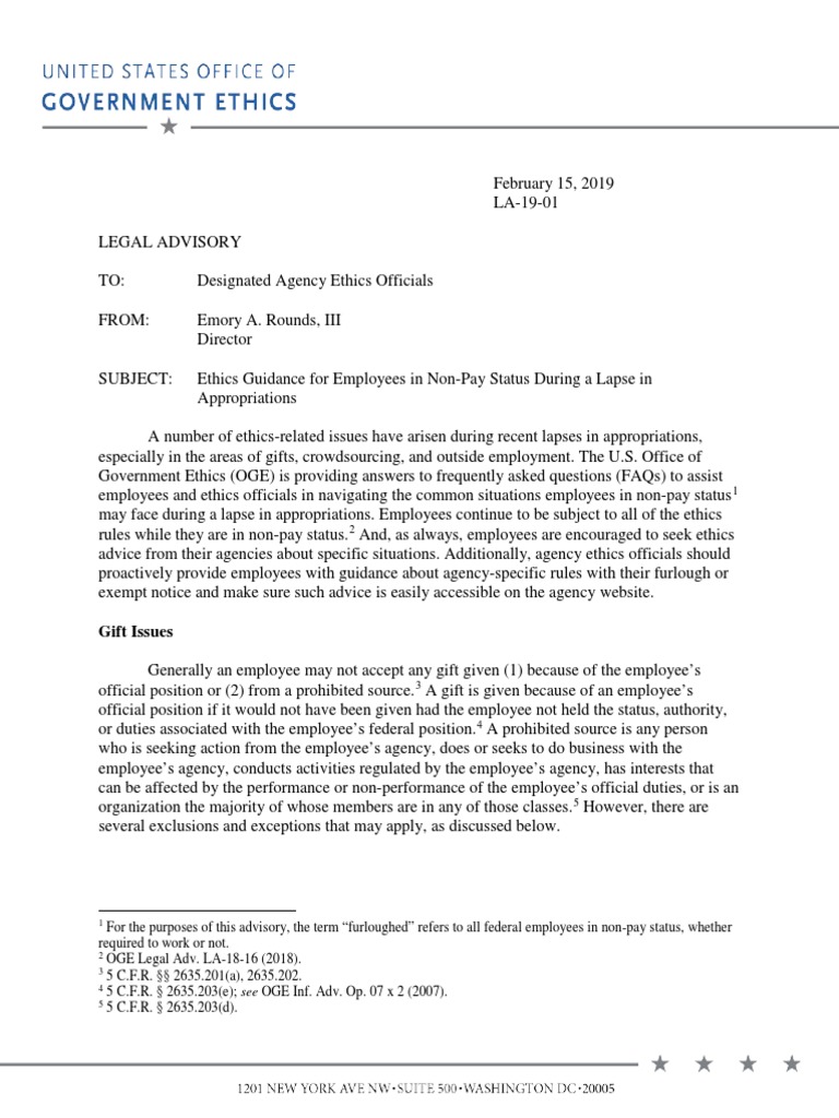 Ethics Guidance For Employees in Non-Pay Status During A Lapse in ...