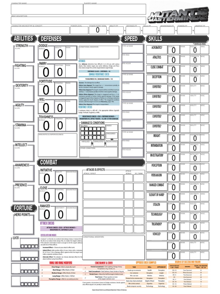 Form Fillable Mutants And Masterminds Printable Forms Free Online