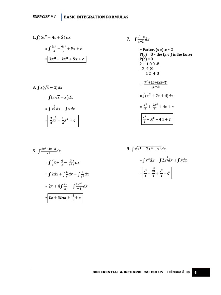 Feleciano Uy Solutions Pdf Trigonometric Functions Integral