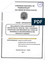 Reglamento para Ejecucion de Proyectos de Tesis de Pre y Posgrado, Fianciado Por Recursos Del Fo