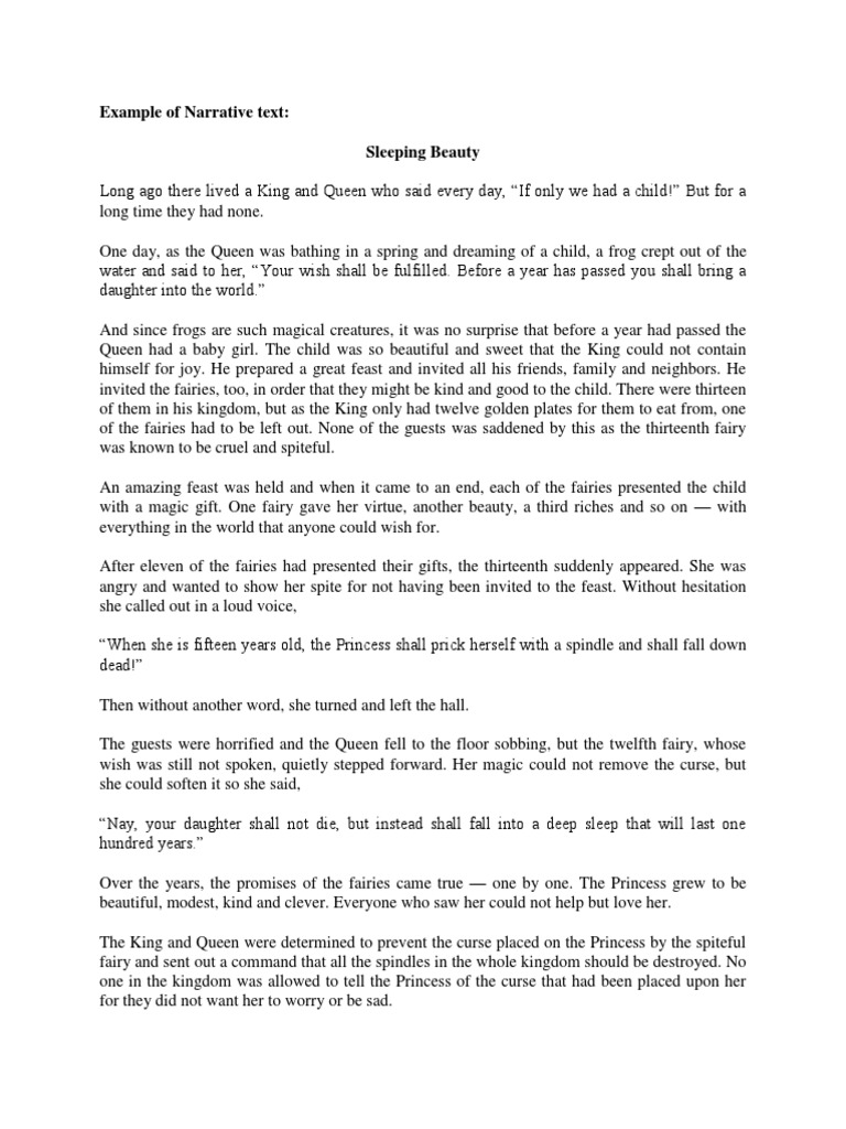 Example of Narrative Text: Sleeping Beauty | Download Free PDF ...