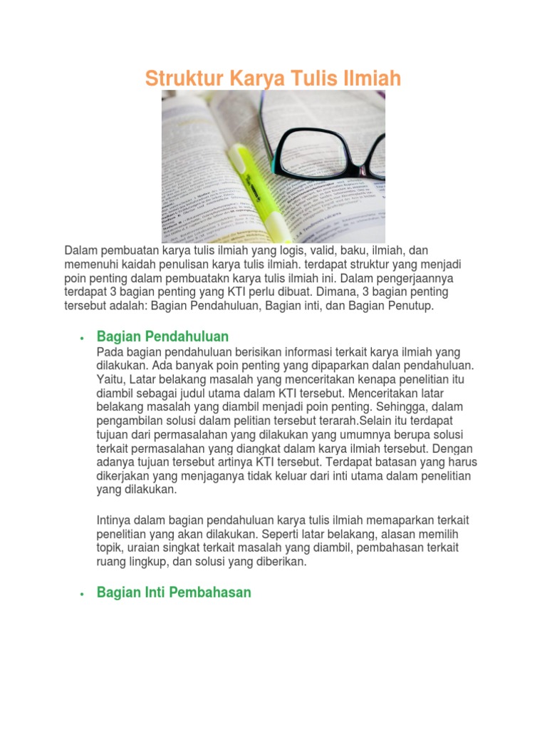 Struktur Karya Tulis Ilmiah Bagian Pendahuluan