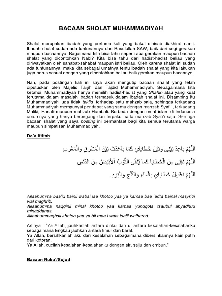 Doa Tahiyat Awal Muhammadiyah