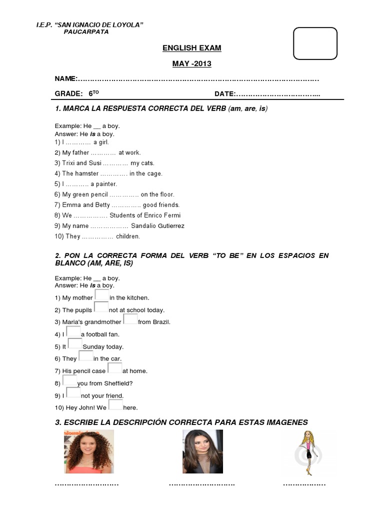 English Exam 6to Primaria | PDF