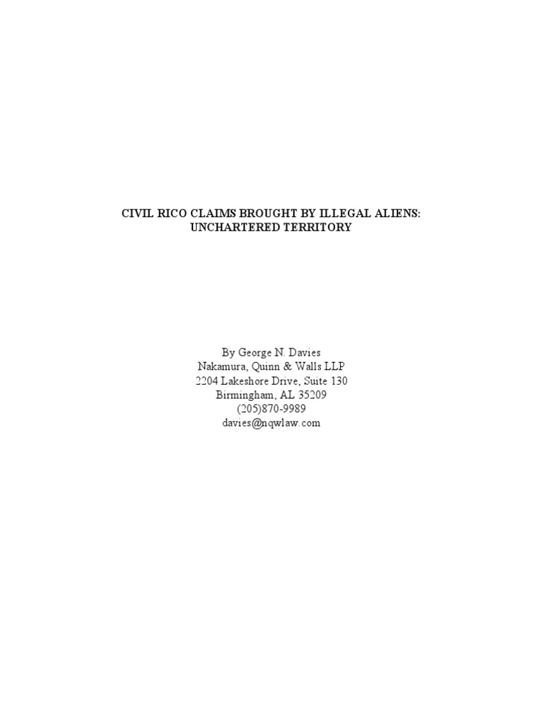 Civil Rico Claims Brought by Illegal Aliens: Unchartered Territory ...