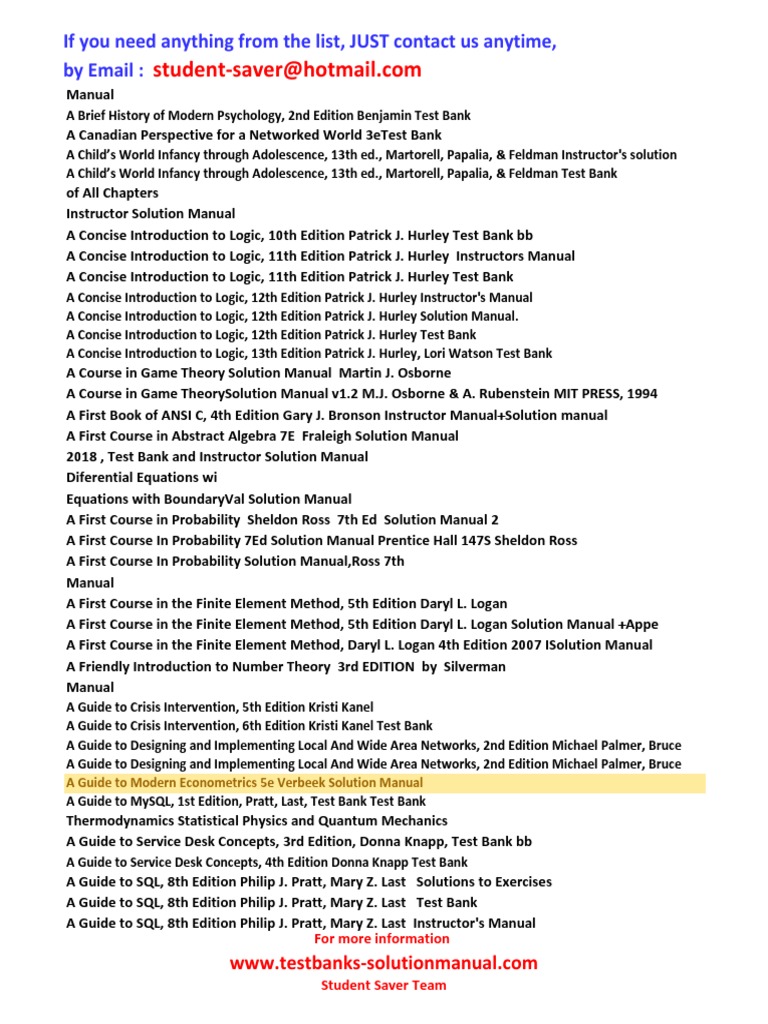 Full List Test Banks and Solutions Manual (Student Saver Team) 2019