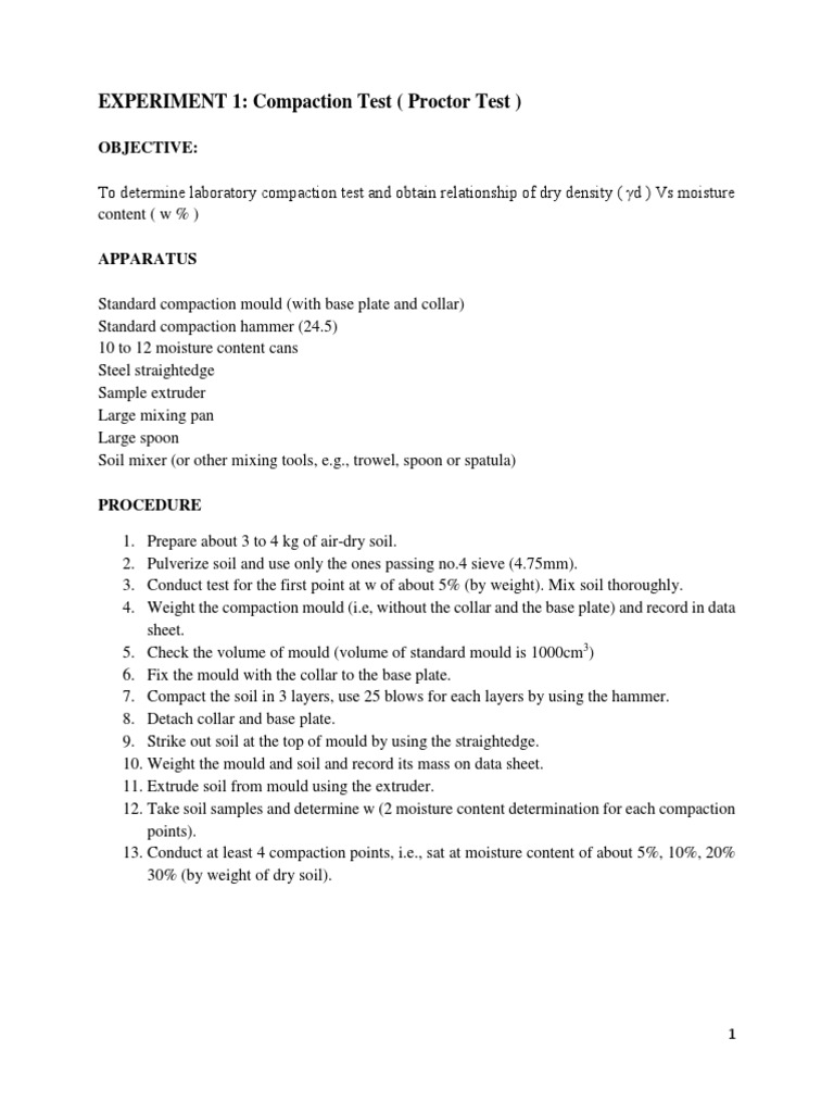 Proctor Test for Soil Compaction Analysis | PDF | Density | Soil