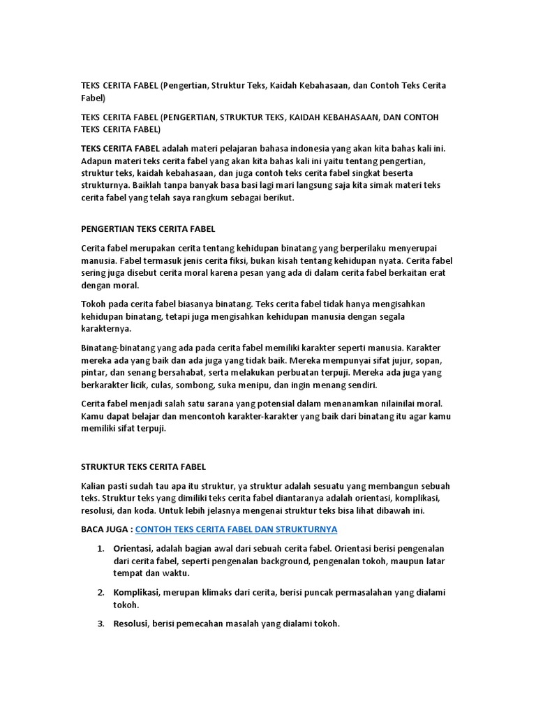 Teks Cerita Fabel 2019