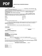 Deed of Sale for Motor Vehicle
