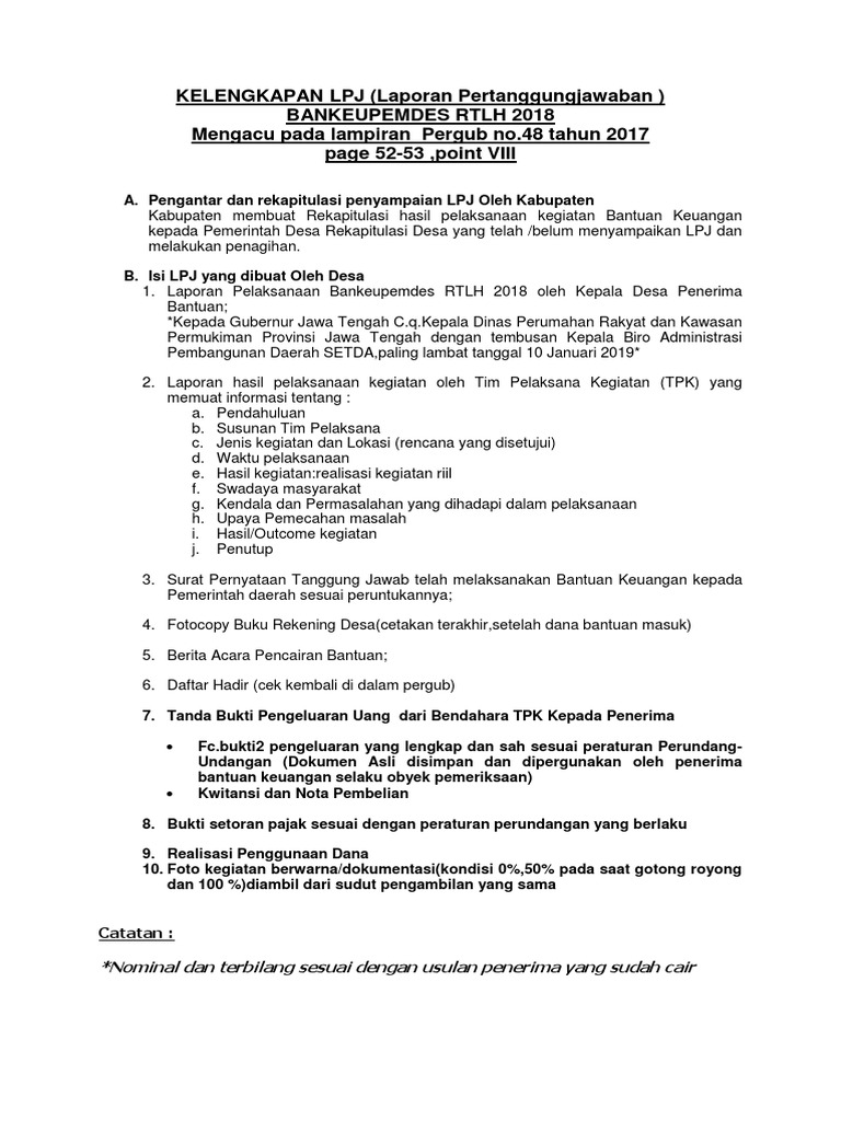 Contoh LPJ Bantuan Keuangan Desa | PDF | Pengelolaan Keuangan & Uang