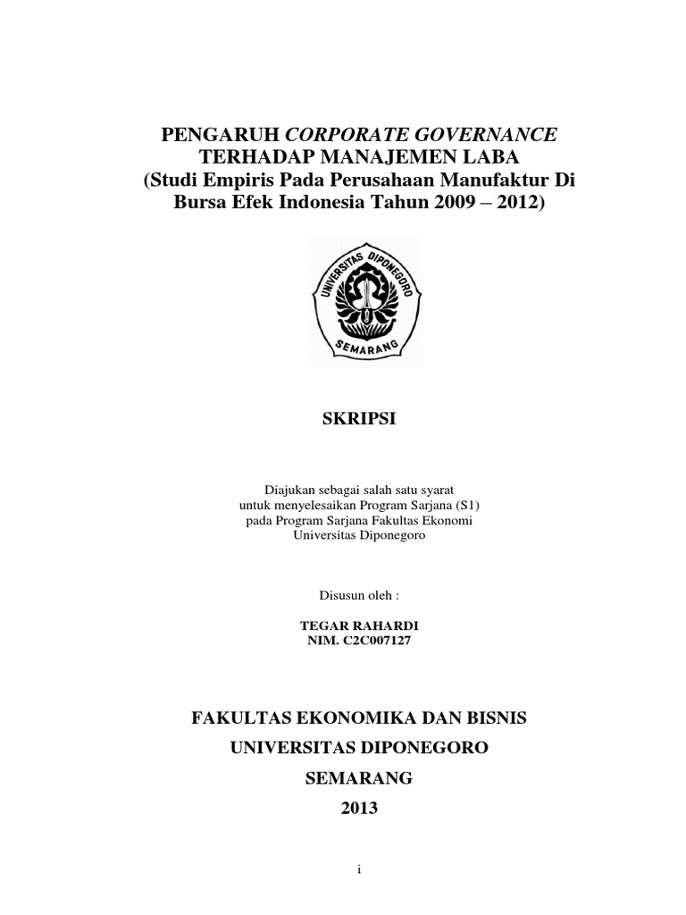 Skripsi Pengaruh Corporate Governance Terhadap Manajemen Laba