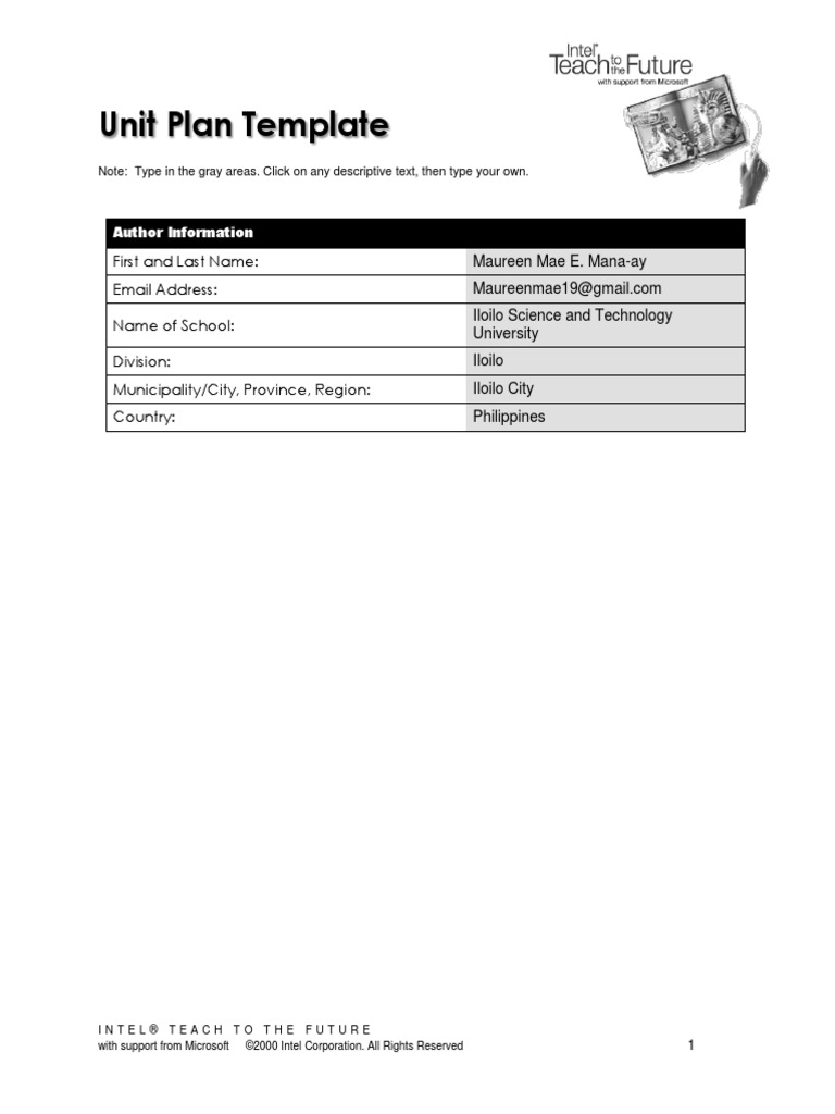 Unit Plan Template: Author Information | PDF | Teachers | World Wide Web