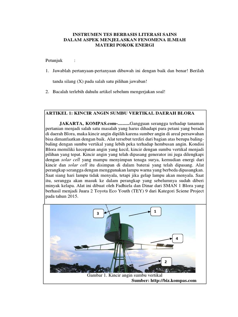 Instrumen Tes Berbasis Literasi Sains Docx