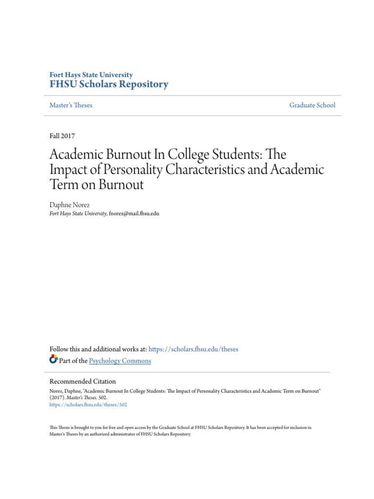 Academic Burnout In College Students The Impact Of Personality Characteristics And Academic Term On Burnout Extraversion And Introversion Occupational Burnout