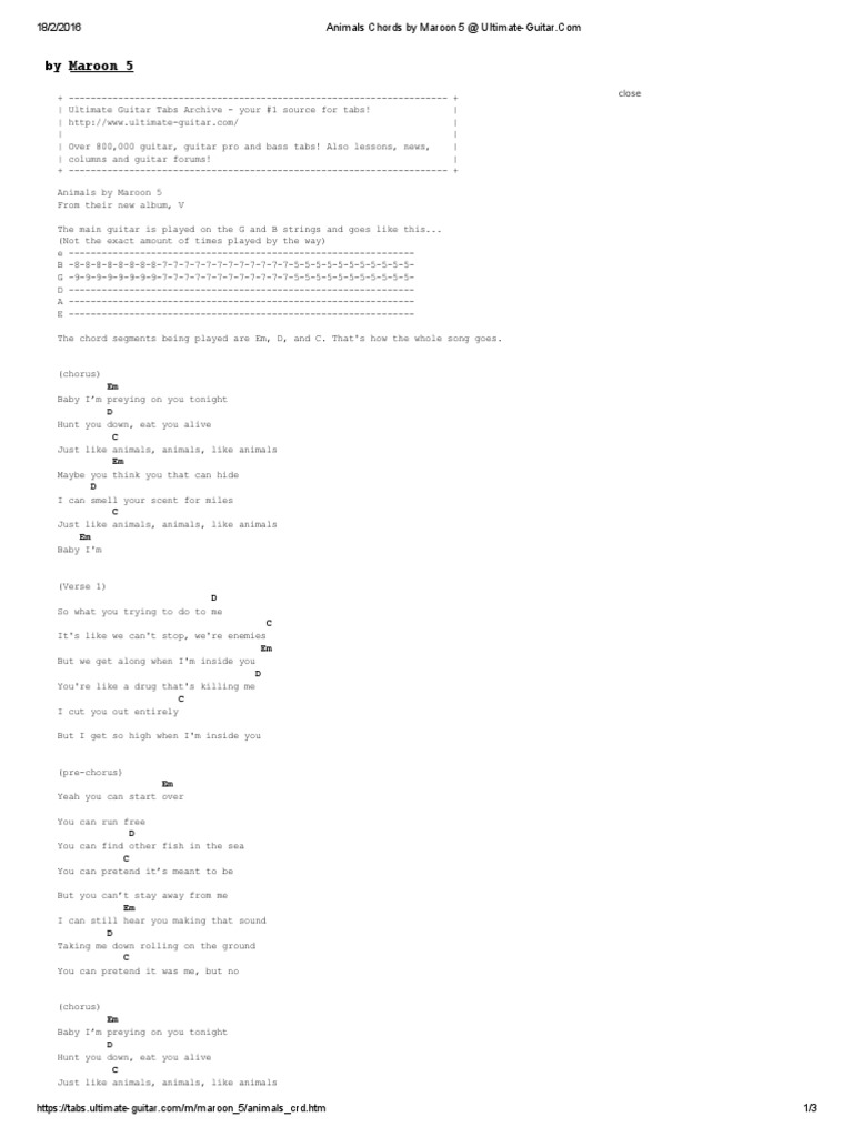 Animals Maroon 5 Guitar Chords