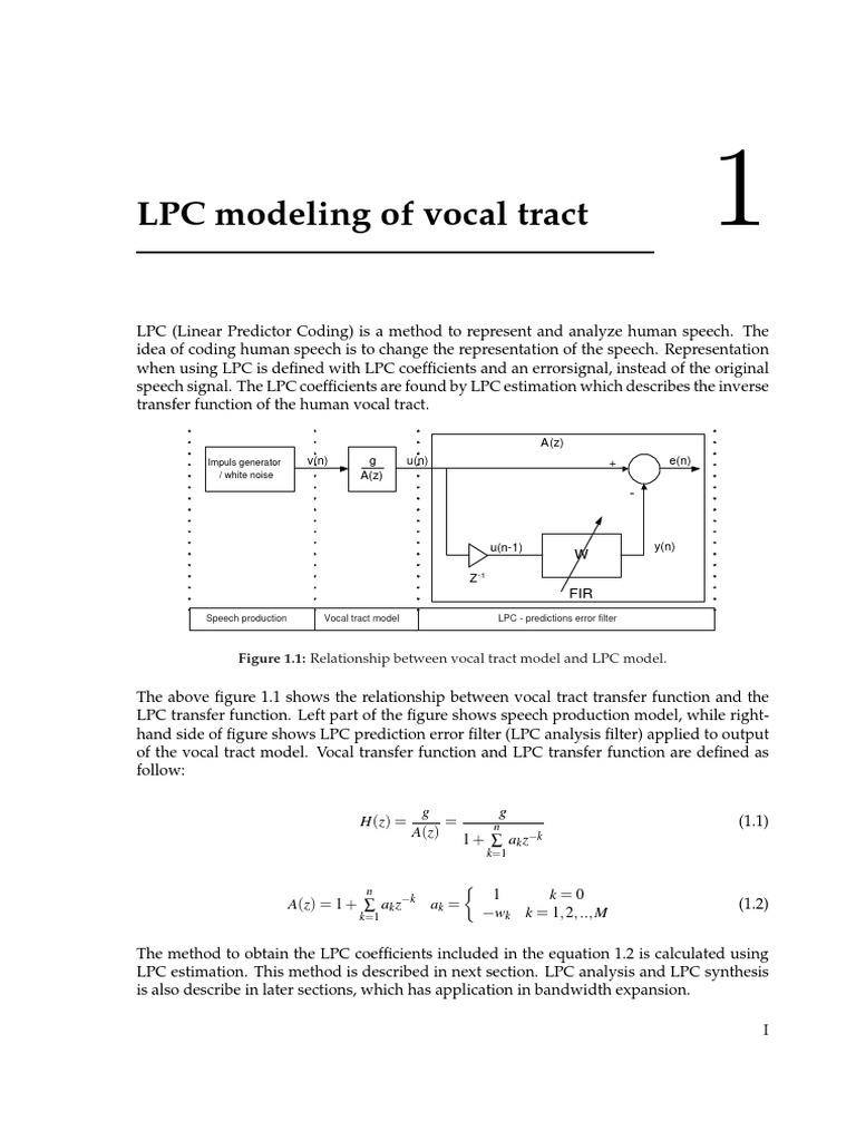 LPC Modeling of Vocal Tract: H (Z) G A (Z) G A Z | PDF ...