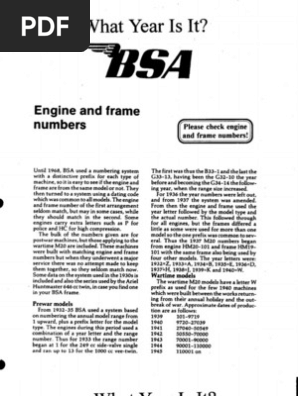 Bsa Engine Serial Numbers