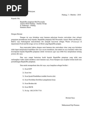 Surat Lamaran Pekerjaan Hotel Amaris Padang