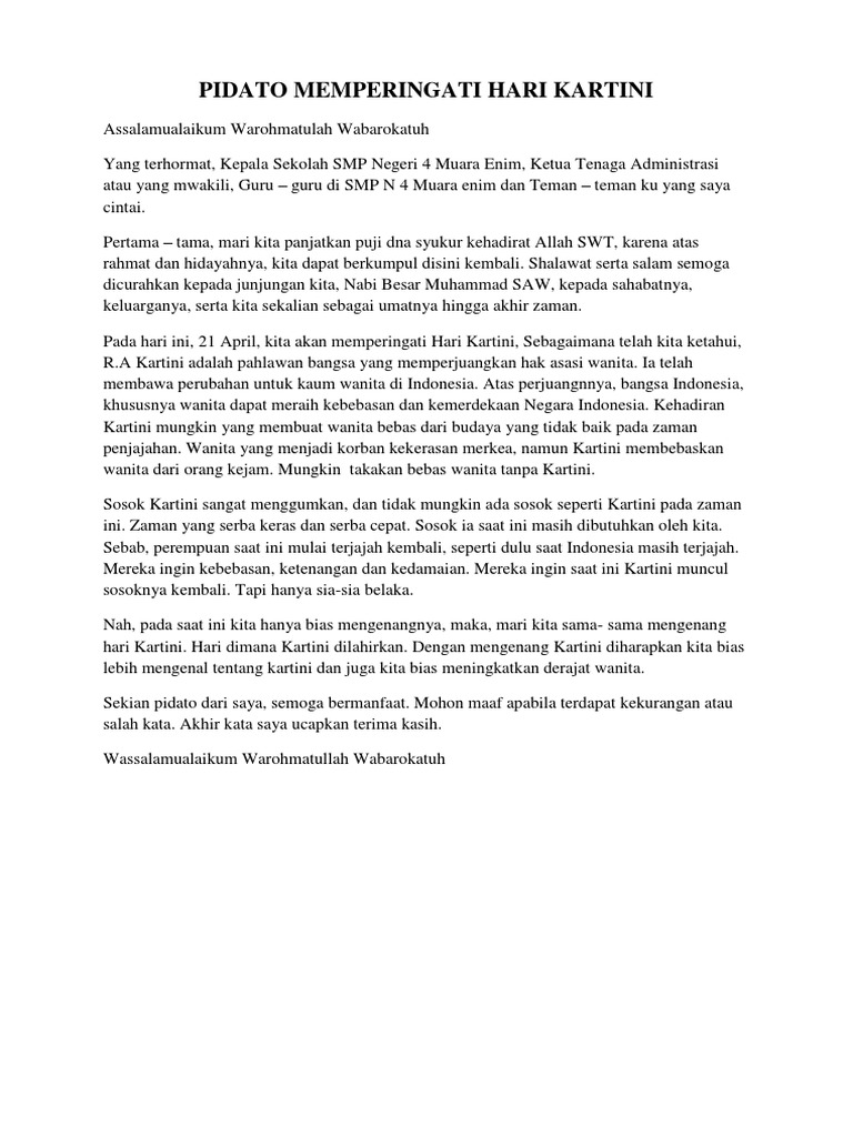 Pidato Memperingati Hari Kartini
