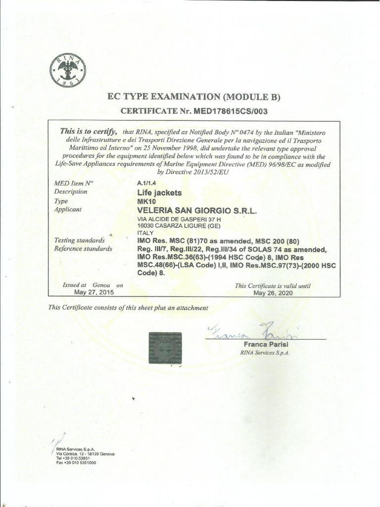 Sertifikat Life Jacket PDF | PDF