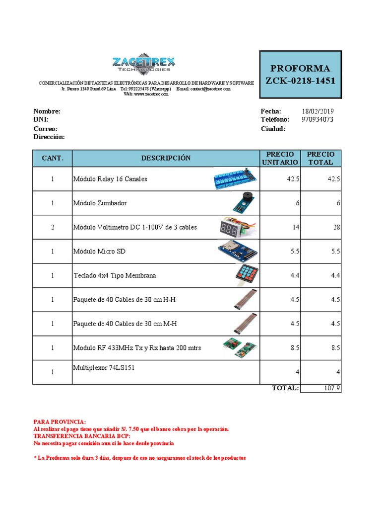 Proforma ZCT 0218 1451 | PDF | Equipo de oficina | Hardware de la ...