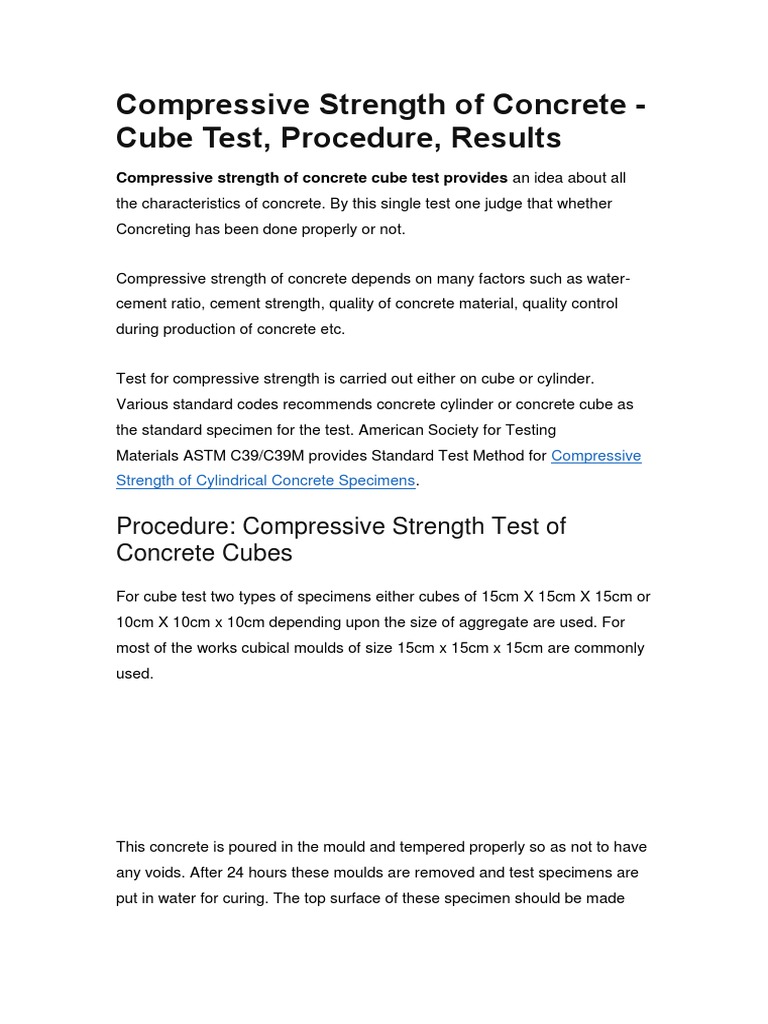 Concrete Cube Compressive Strength Test | PDF | Concrete | Building ...