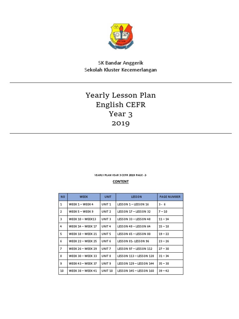 Sk Bandar Anggerik Yearly Lesson Plan For English Cefr Year 3 2019