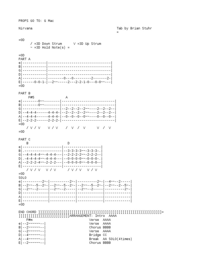 Nirvana Come As You Are Tab Song Structure Nirvana Band