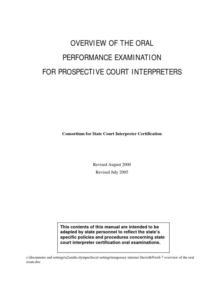 Nscs Court Interpreters Overview of Oral Exam Interpretación de