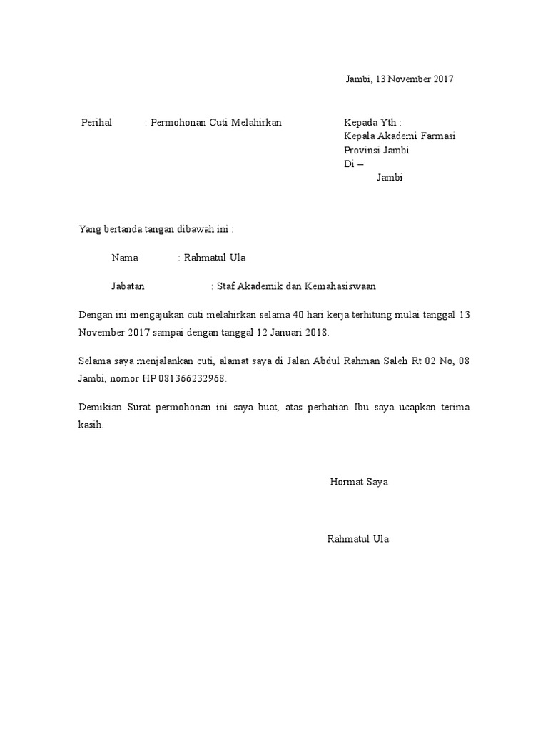 Surat Cuti Melahirkan