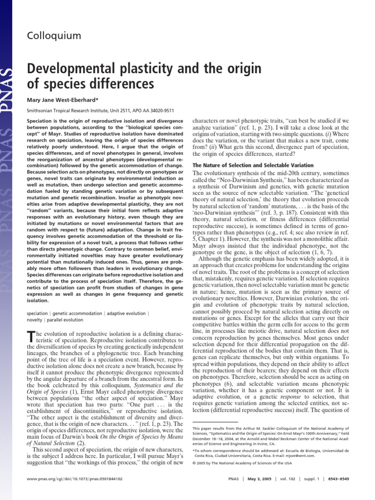 West Eberhard 2005 - Developmental Plasticity and The Origin of Species ...