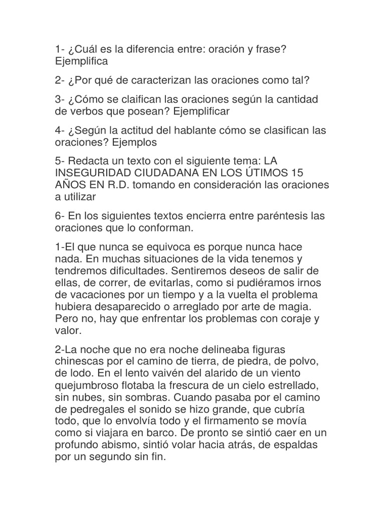 Diferencias y ejemplos de oraciones | PDF | Artes del Lenguaje y ...