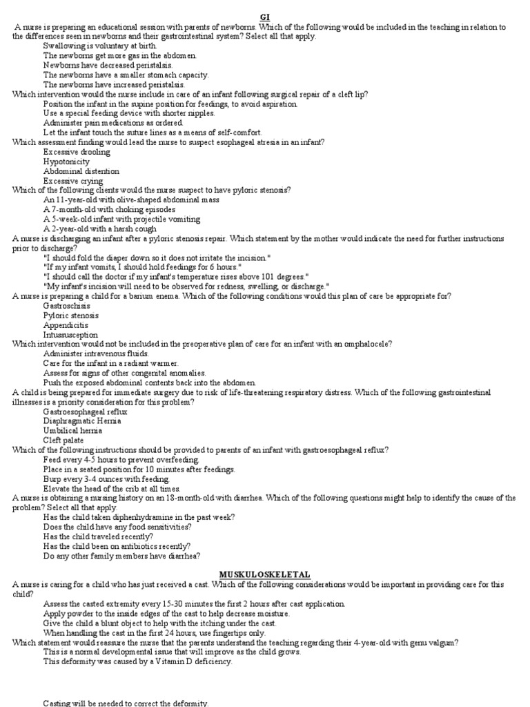 Pediatric Nclex Questions