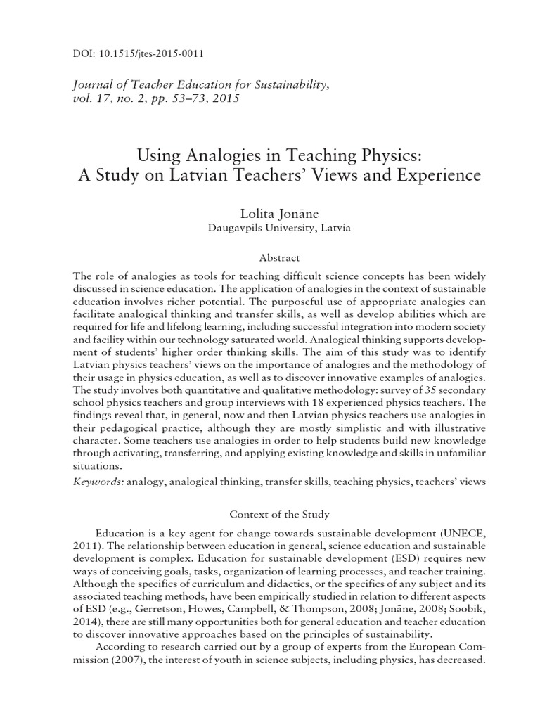 Using Analogies in Teaching Physics: A Study On Latvian Teachersí Views ...