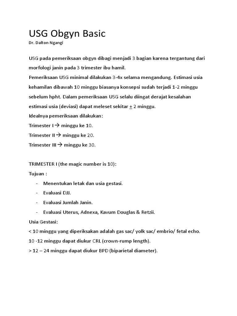 Panduan USG Obgyn untuk Trimester Kehamilan | PDF | Kajian Bahasa Asing