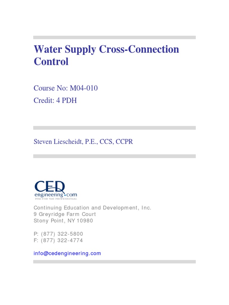 Water Supply CrossConnection Control PDF Plumbing Drinking Water