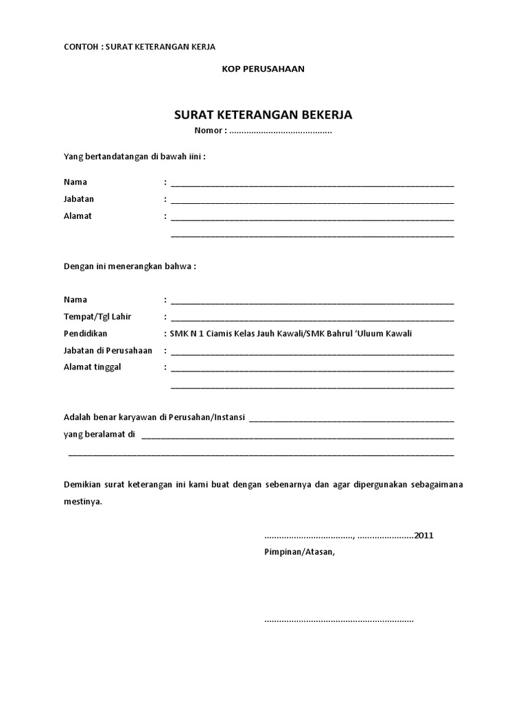 Contoh Surat Keterangan Kerjadocx