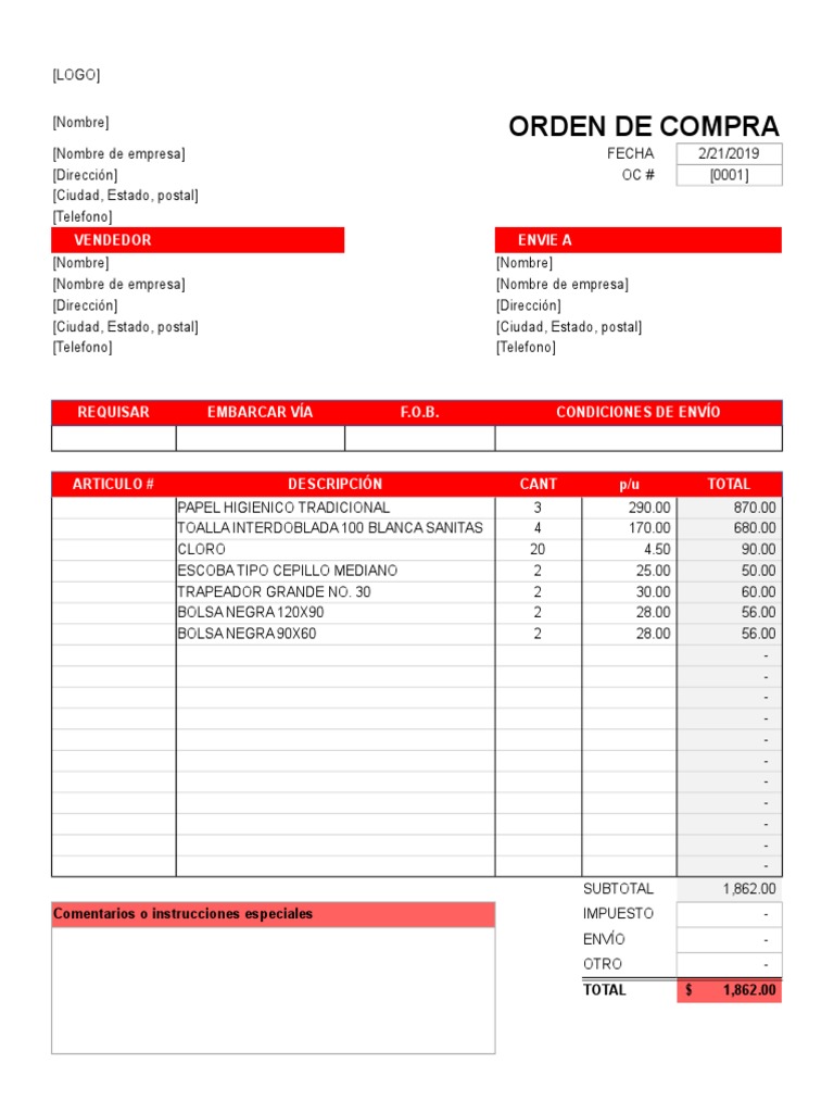 Formato de Orden de Compra Chile | PDF | Business