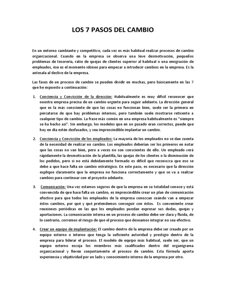 7 Pasos para el Cambio Organizacional | PDF | Business