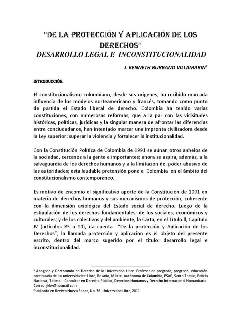 Protección de Derechos en Colombia | PDF | Habeas corpus | Derecho ...