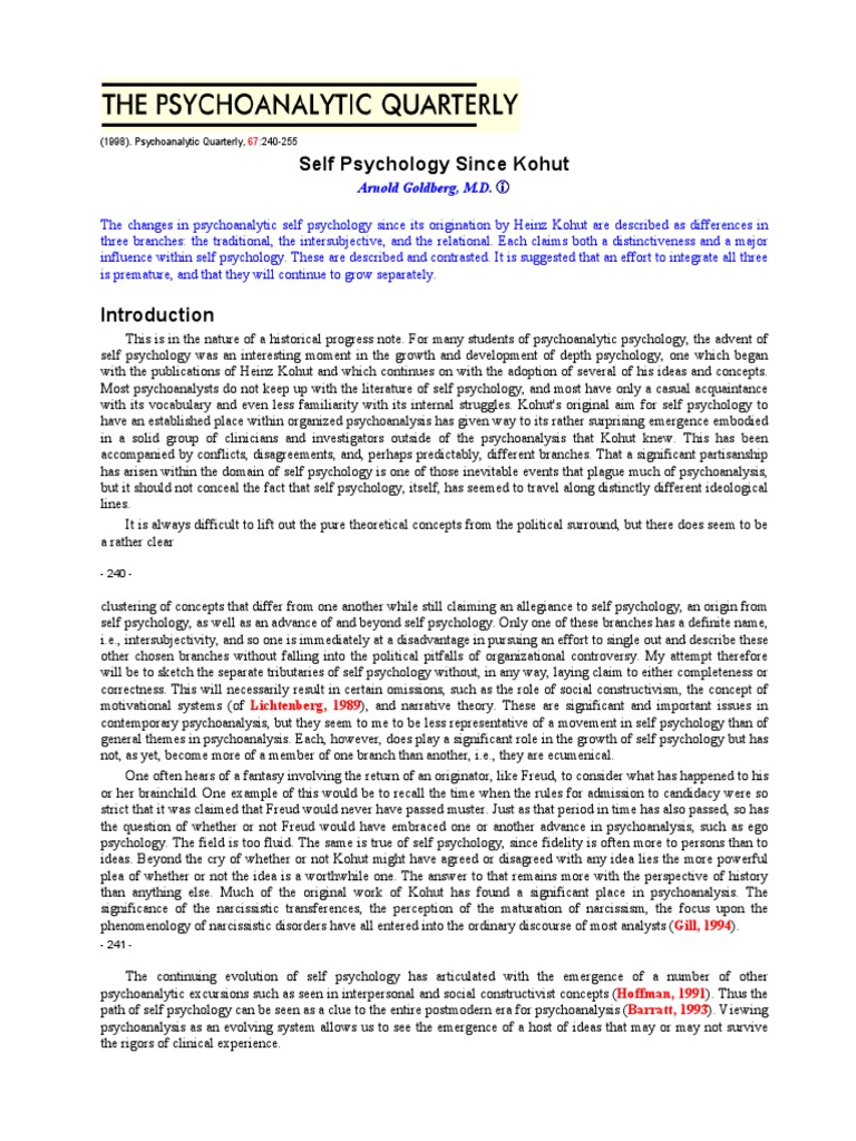 Goldberg A. Self Psychology Since Kohut Progress in Self Psychology Vol ...