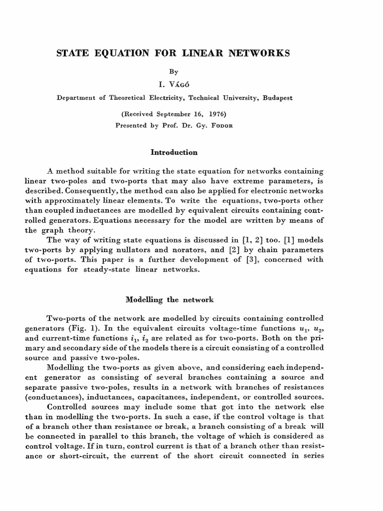 Linear Network State Equations | PDF | Electrical Network | Electrical ...