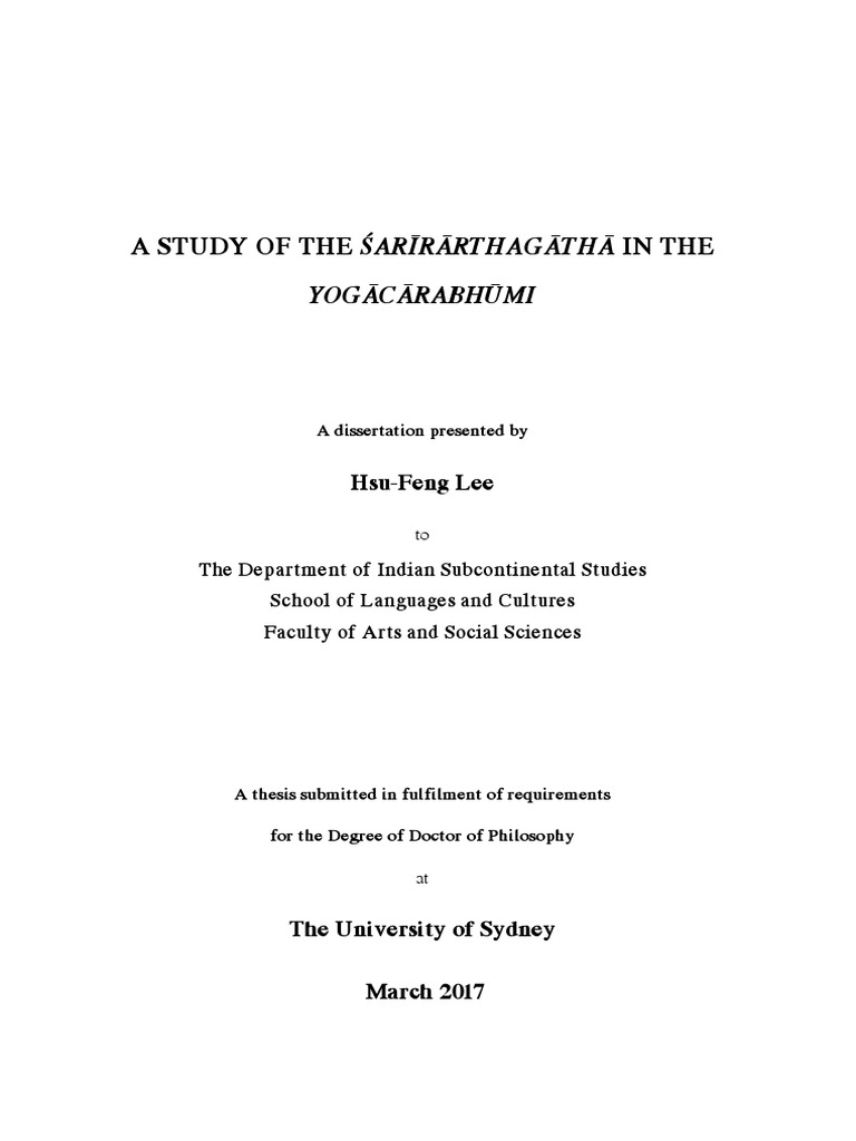 Lee Hsu Feng 釋法照 A Study Of The Sarirarthagatha In The Yogacarabhumi Ph D University Of Sydney 17 Doctor Of Philosophy Mahayana