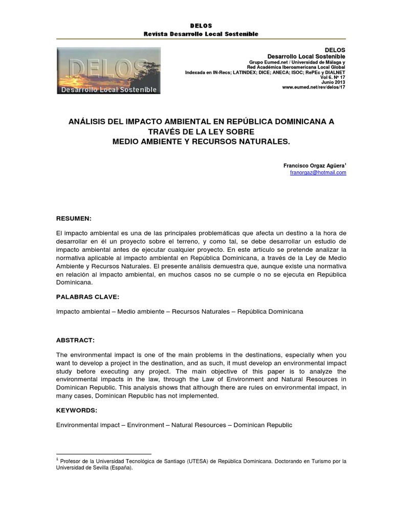 Análisis del Impacto Ambiental en RD | PDF | Evaluación de impacto ...
