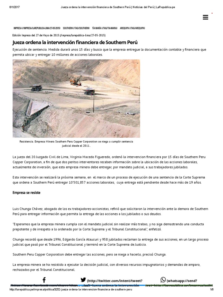 Intervención financiera de Southern Perú | PDF | Perú | Gobierno