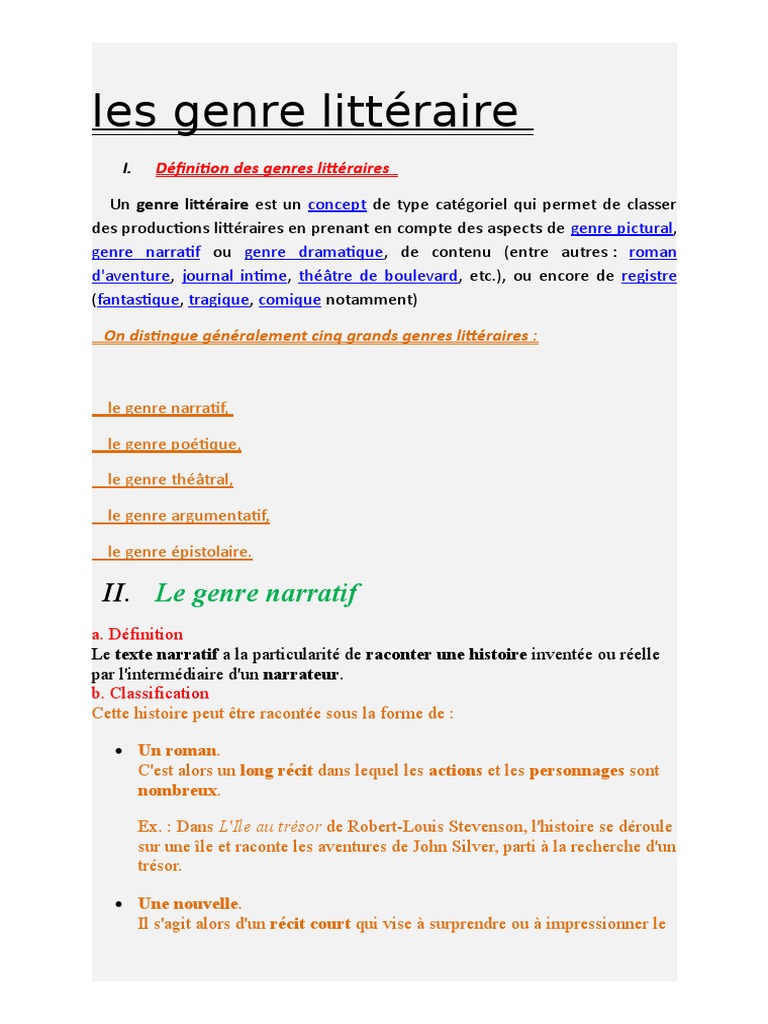 Les Genres Litt raires Expliqu s PDF Th tre Romans