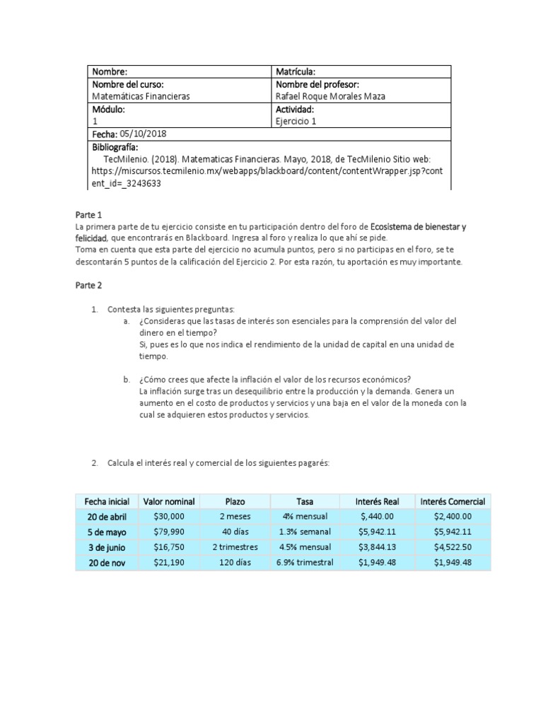 Ejercicios de Matemáticas Financieras | PDF | Interés | Finanzas ...